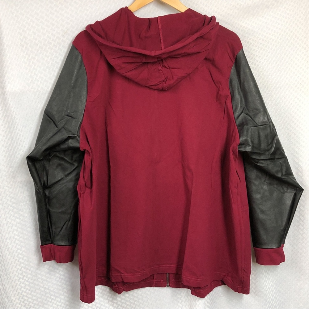 Linea Leisure by Louis Dell'Olio Zip Hoodie Faux Leather Sleeves, 2X Pomegranate - Picture 7 of 12